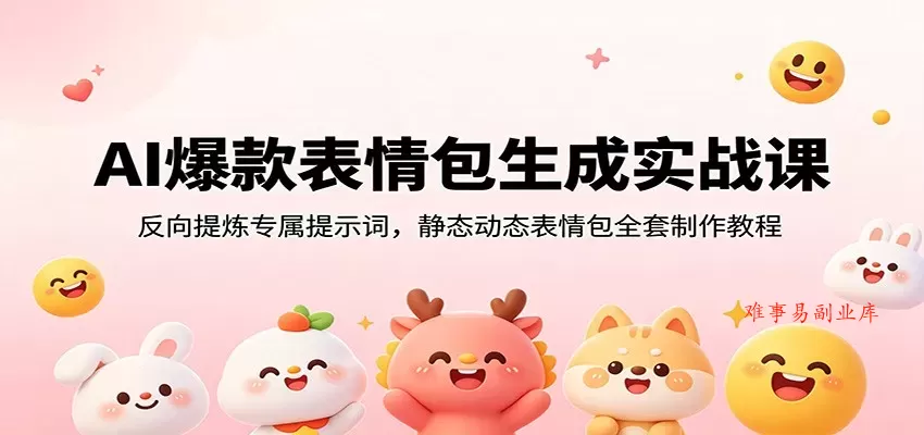 AI爆款表情包生成实战课：反向提炼专属提示词，静态动态表情包全套制作教程-难事易副业库