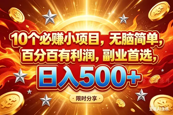 （18092期）10个必赚小项目，百分百赚米，无脑简单，副业首选，日入499+-难事易副业库