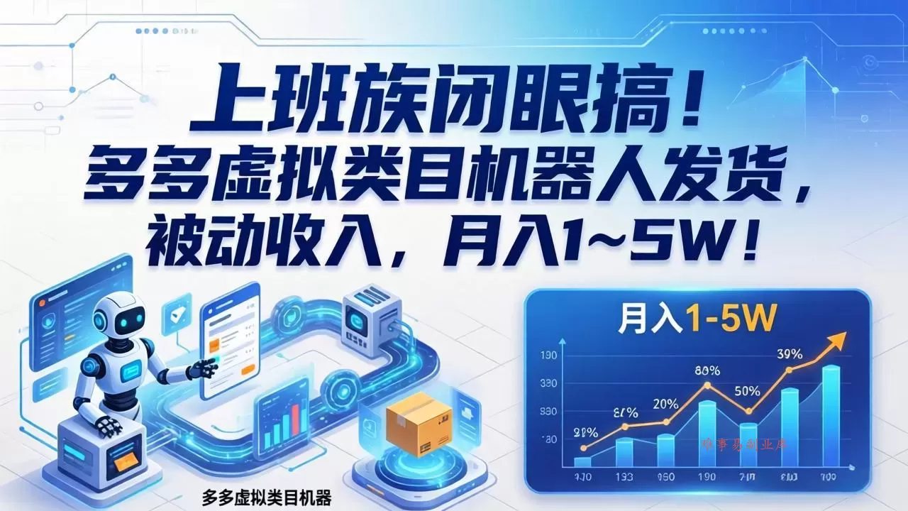 上班族闭眼搞！多多虚拟类目机器人发货，被动收入，月入 1‑5W！-难事易副业库