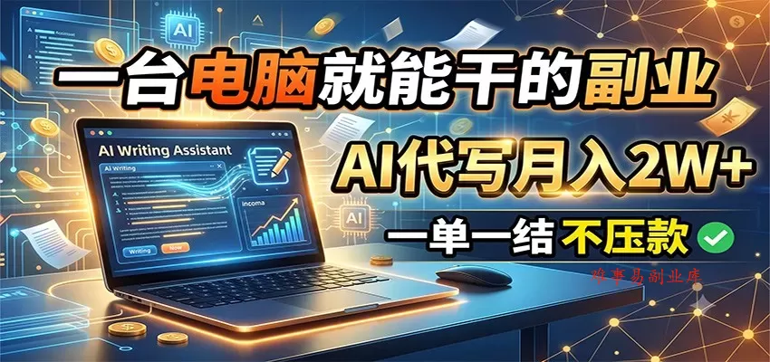 一台电脑就能干的副业，AI代写月入2W+，一单一结不压款-难事易副业库