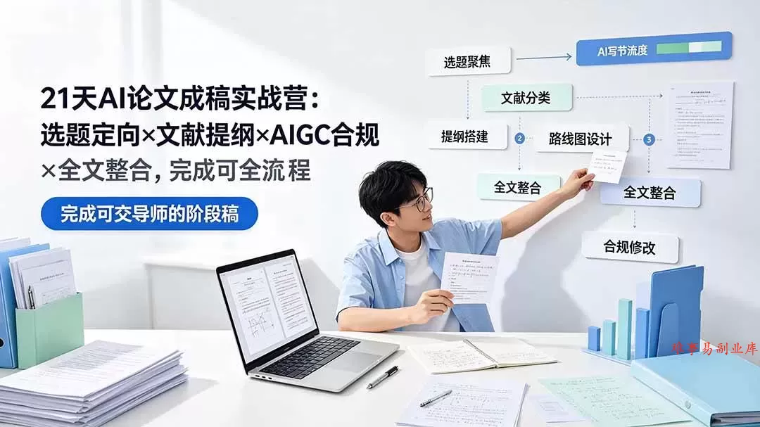 （19334期）21天AI论文成稿实战营：选题定向×文献提纲×AIGC合规×全文整合，完成可交导师的阶段稿-难事易副业库
