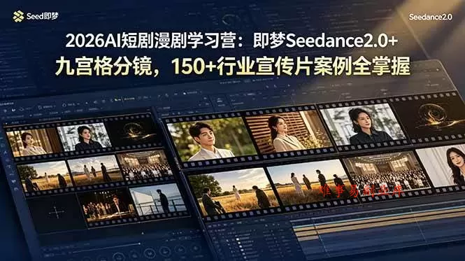 （19055期）2026AI短剧漫剧学习营：即梦Seedance2.0+九宫格分镜，150+行业宣传片案例全掌握-难事易副业库