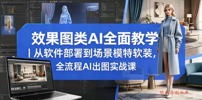 效果图类AI全面教学｜从软件部署到场景模特软装，全流程AI出图实战课-难事易副业库