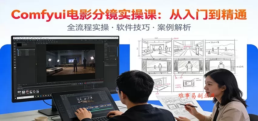 ComfyUI电影分镜实操课：分镜一致性，全流程AI视频制作，零基础也能做专业分镜-难事易副业库