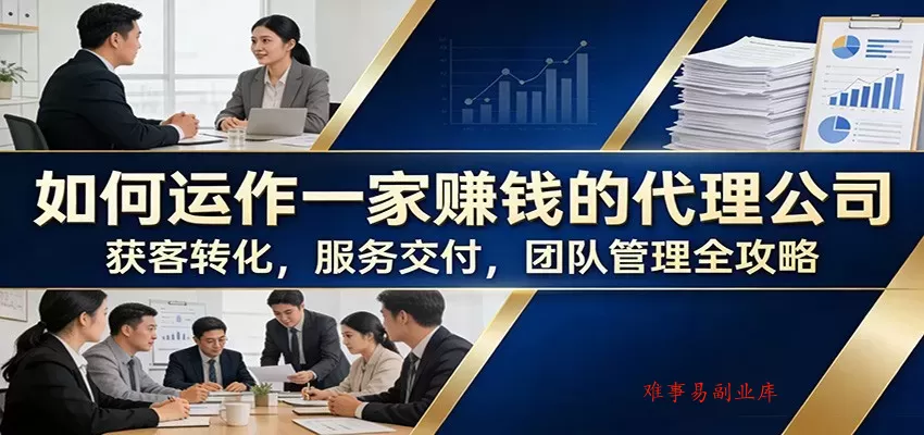 如何运作一家赚钱的代理公司：获客转化，服务交付，团队管理全攻略-难事易副业库