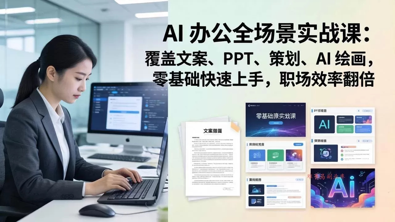 （17732期） AI 办公全场景实战课：覆盖文案、PPT、策划、AI 绘画，零基础快速上手，职场效率翻倍-难事易副业库