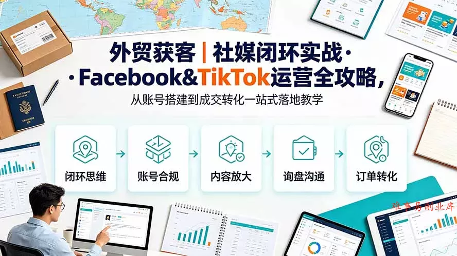 外贸获客｜社媒闭环实战·Facebook&TikTok运营全攻略，从账号搭建到成交转化一站式落地教学-难事易副业库