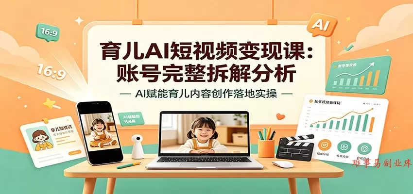 育儿AI短视频变现课：账号完整拆解分析，AI赋能育儿内容创作落地实操-难事易副业库