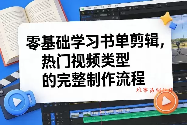 零基础学习书单剪辑，热门视频类型的完整制作流程(更新2026)-难事易副业库
