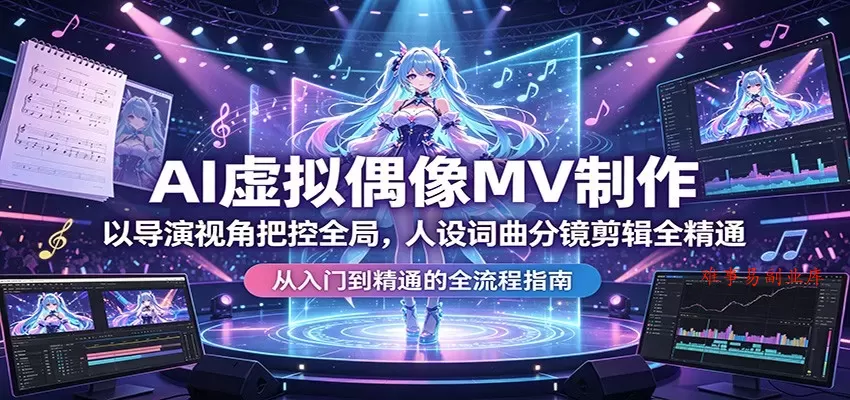AI虚拟偶像MV制作：以导演视角把控全局，人设词曲分镜剪辑全精通-难事易副业库