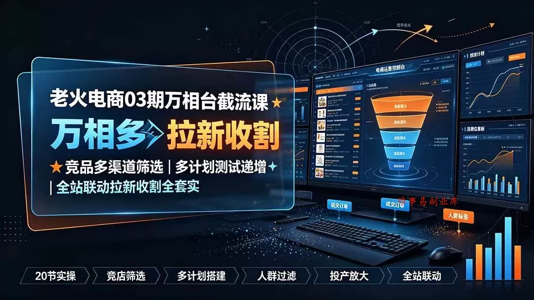 （19431期）老火电商03期万相台截流课：竞品多渠道筛选｜多计划测试递增｜全站联动拉新收割全套实操教学-难事易副业库