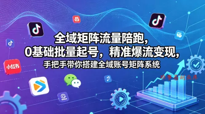 全域矩阵流量陪跑，0基础批量起号，精准爆流变现，手把手带你搭建全域账号矩阵系统-难事易副业库
