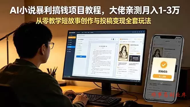 （18913期）AI小说暴利搞钱项目教程-更新，大佬亲测月入1-3万，从零教学短故事创作与投稿变现全套玩法-难事易副业库