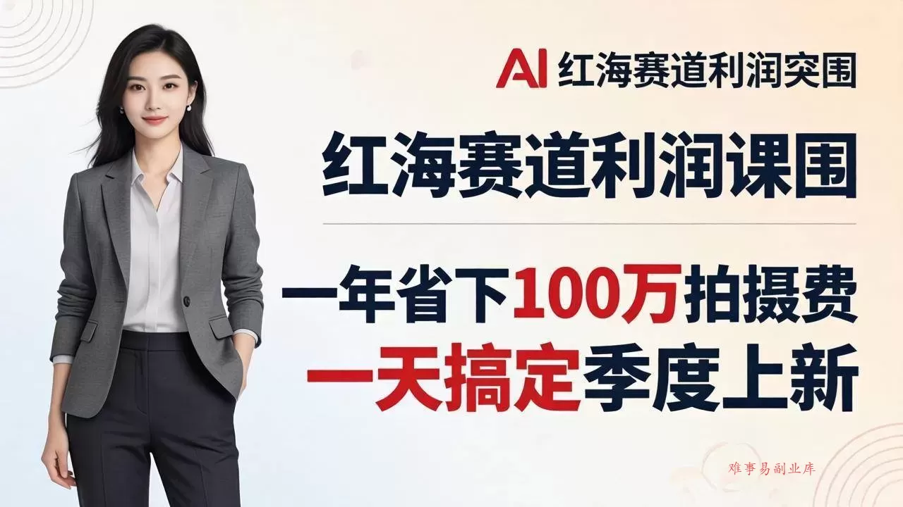 （17884期）服装老板AI模特图课：一年省下100万拍摄费，一天搞定季度上新，红海赛道利润突围-难事易副业库