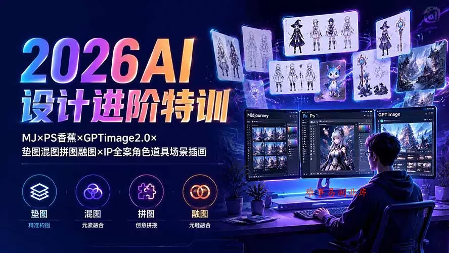 2026AI设计进阶特训：MJ×PS香蕉×GPTimage2.0×垫图混图拼图融图×IP全案角色道具场景插画-难事易副业库