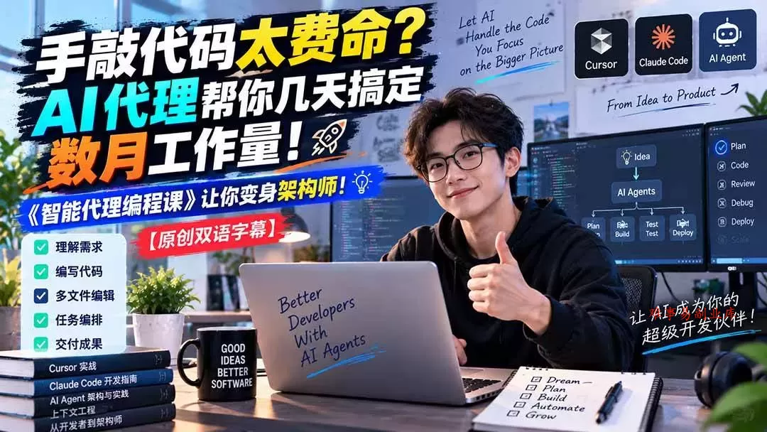 （20286期）手敲代码太费命？AI 代理帮你几天搞定数月工作量！《智能代理编程课》让你变身架构师-难事易副业库