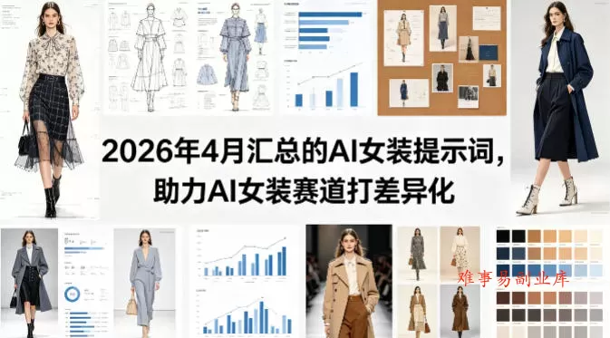 2026年4月汇总的AI女装提示词，助力AI女装赛道打差异化-难事易副业库