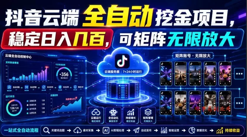 Dy云端全自动挖金项目，稳定日入几百，可矩阵无限放大！-难事易副业库