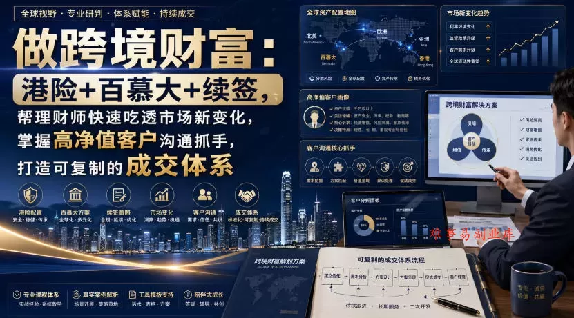 做跨境财富:港险+百慕大+续签,帮理财师快速吃透市场新变化,掌握高净值客户沟通抓手,打造可复制的成交体系 做跨境财富:港险+百慕大+续签,帮理财师快速吃透市场新变化,掌握高净值客户沟通抓手,打造可复制的成交体系