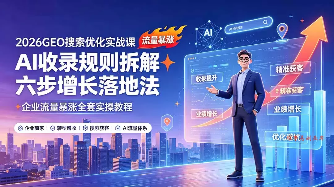 2026GEO搜索优化实战课：AI收录规则拆解｜六步增长落地法｜企业流量暴涨全套实操教程-难事易副业库