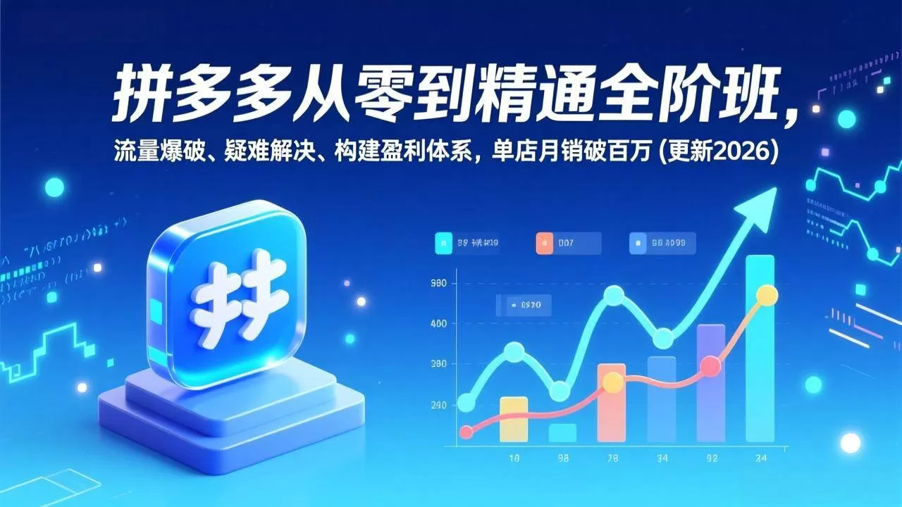 (17148期)拼多多从零到精通全阶班,流量爆破、疑难解决,构建盈利体系,单店月销破百万(更新2026)-难事易副业库
