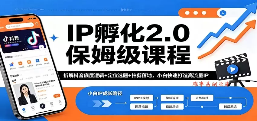 IP孵化2.0保姆级课程：拆解抖音底层逻辑+定位选题+拍剪落地，小白快速打造高流量IP-难事易副业库