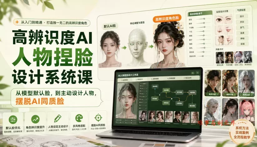 高辨识度AI人物捏脸设计系统课,从模型默认脸,到主动设计人物,摆脱AI同质脸 高辨识度AI人物捏脸设计系统课,从模型默认脸,到主动设计人物,摆脱AI同质脸