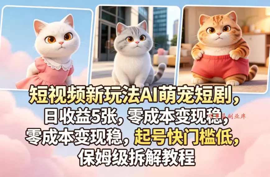 短视频新玩法AI萌宠短剧，日收益5张，零成本变现稳，起号快门槛低，保姆级拆解教程-难事易副业库