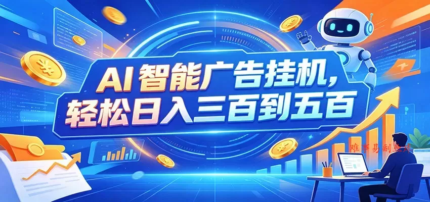 AI智能广告挂机,24小时自动跑,日入300-500,新手零门槛 AI智能广告挂机,24小时自动跑,日入300-500,新手零门槛