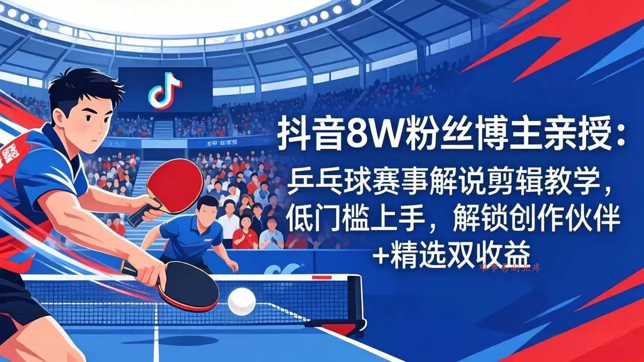 （18069期）抖音8W粉丝博主亲授：乒乓球赛事解说剪辑教学，低门槛上手，解锁创作伙伴+精选双收益-难事易副业库
