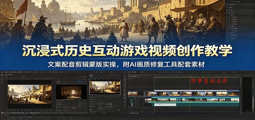 沉浸式历史互动游戏视频创作教学:文案配音剪辑蒙版实操,附AI画质修复工具配套素材 沉浸式历史互动游戏视频创作教学:文案配音剪辑蒙版实操,附AI画质修复工具配套素材