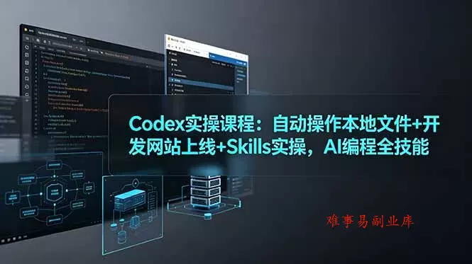 Codex实操课程：自动操作本地文件+开发网站上线+Skills实操，AI编程全技能-难事易副业库