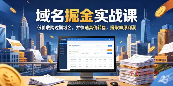 域名交易掘金实战课，低价收购过期域名，并快速高价转售，賺取丰厚利润【原创双语字幕】-难事易副业库