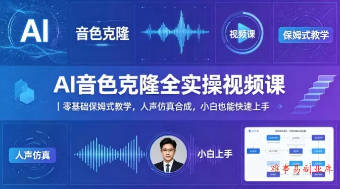 AI音色克隆全实操视频课｜零基础保姆式教学，人声仿真合成，小白也能快速上手-难事易副业库