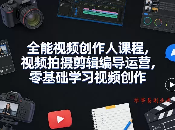 全能视频创作人课程，视频拍摄剪辑编导运营，零基础学习视频创作（更新2026年4月）-难事易副业库