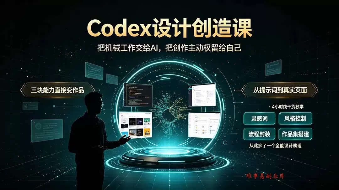 （19362期）Codex设计创造课-2期，小白也能掌握的Codex设计创造技巧，把机械工作交给AI，把创作主动权留给自己-难事易副业库