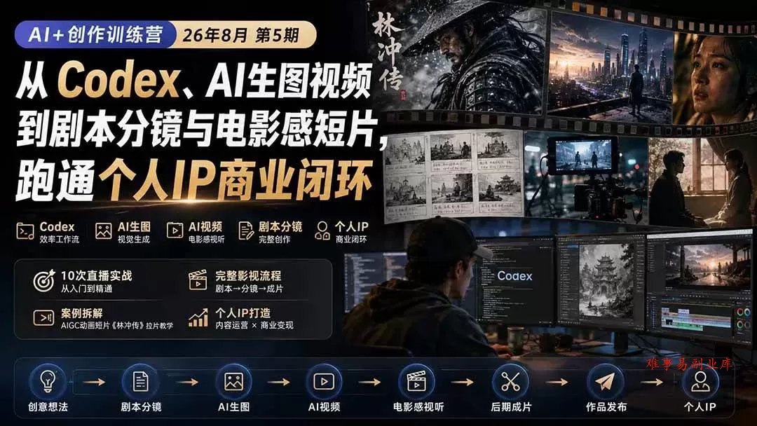 (20259期)AI+创作训练营26年第5期-更新:从Codex、AI生图视频到剧本分镜与电影感短片,跑通个人IP商业闭环 (20259期)AI+创作训练营26年第5期-更新:从Codex、AI生图视频到剧本分镜与电影感短片,跑通个人IP商业闭环