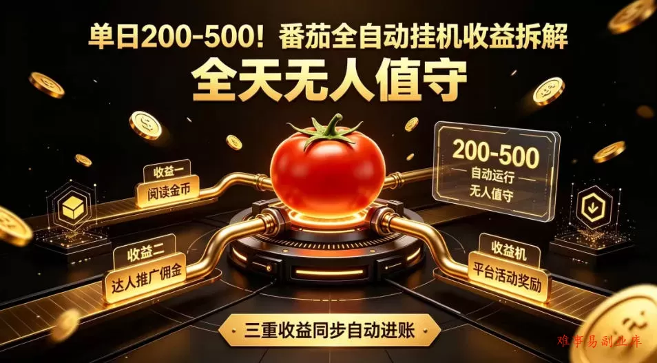 单日200-500！番茄全自动挂G收益拆解，全天无人值守，矩阵操作收益翻倍【揭秘】-难事易副业库