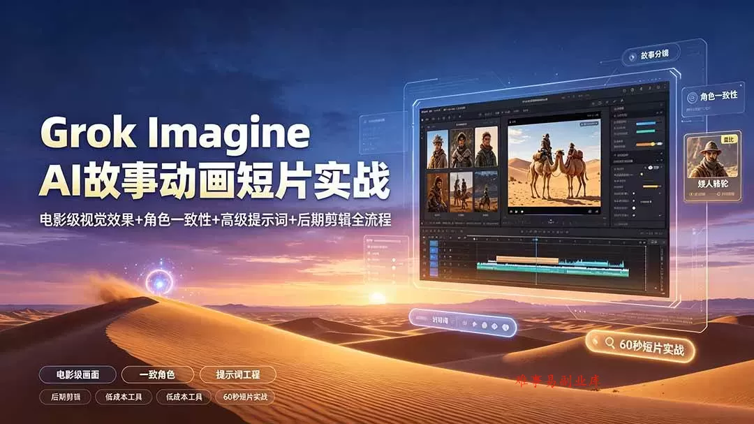 （19305期）Grok Imagine AI故事动画短片实战：电影级视觉效果+角色一致性+高级提示词+后期剪辑全流程-难事易副业库
