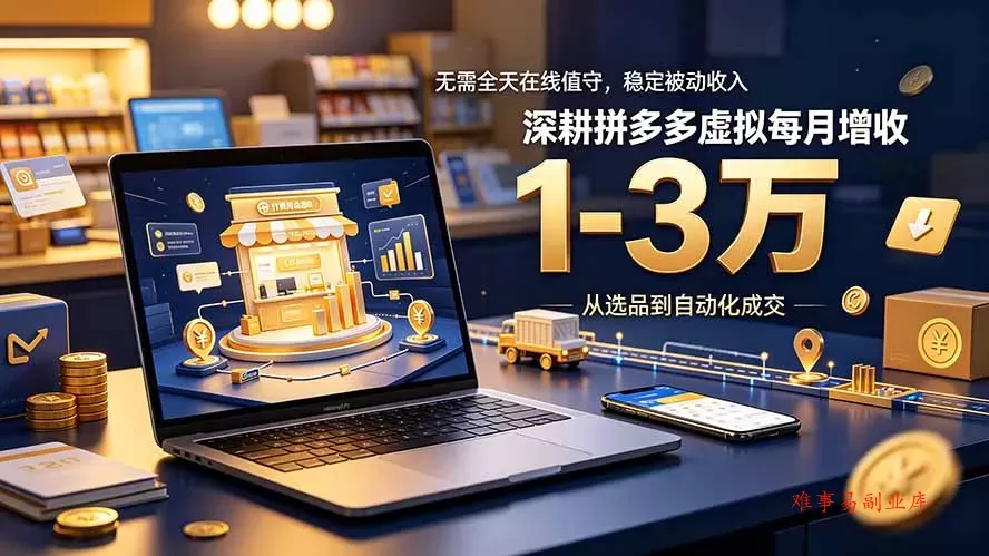 无需全天在线值守，稳定被动收入，深耕拼多多虚拟每月增收 1-3 万-难事易副业库