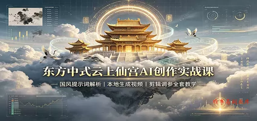 东方中式云上仙宫AI创作实战课：国风提示词解析，本地生成视频，剪辑调参全套教学-难事易副业库