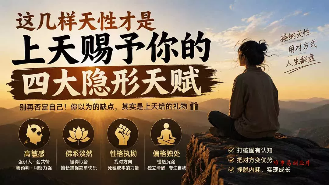 付费文章：这几样天性才是上天赐予你的四大隐形天赋-难事易副业库