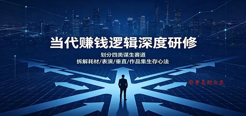 当代赚钱逻辑深度研修：划分四类谋生赛道，拆解耗材/表演/垂直/作品集生存心法-难事易副业库
