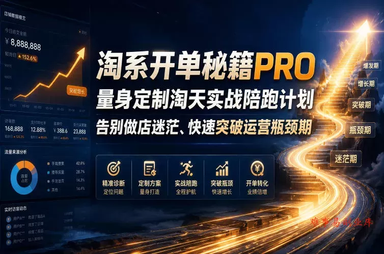 淘系开单秘籍PRO,量身定制淘天实战陪跑计划,告别做店迷茫、快速突破运营瓶颈期(20260715) 淘系开单秘籍PRO,量身定制淘天实战陪跑计划,告别做店迷茫、快速突破运营瓶颈期(20260715)