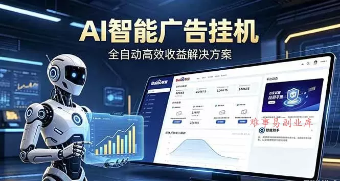 (18661期)Ai智能广告挂机 别再瞎折腾了!这个全自动挂机项目,新手当天见钱,告别频繁换项目的烦恼-难事易副业库