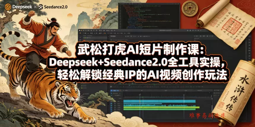 武松打虎AI短片制作课：Deepseek+Seedance2.0全工具实操，轻松解锁经典IP的AI视频创作玩法-难事易副业库