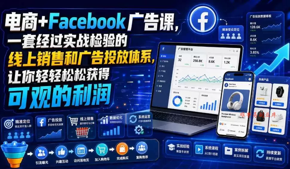 电商+Facebook广告课，一套经过实战检验的线上销售和广告投放体系，让你轻轻松松获得可观的利润【原创双语字幕】-难事易副业库