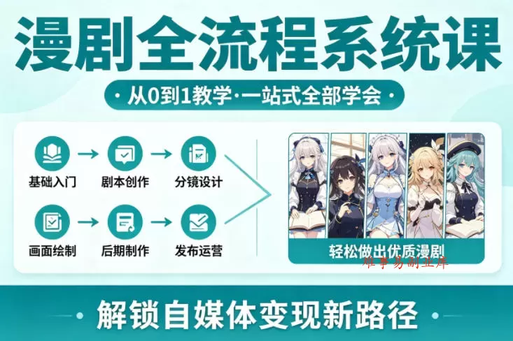 漫剧全流程系统课，从0到1教学，一站式全部学会，轻松做出优质漫剧，解锁自媒体变现新路径-难事易副业库