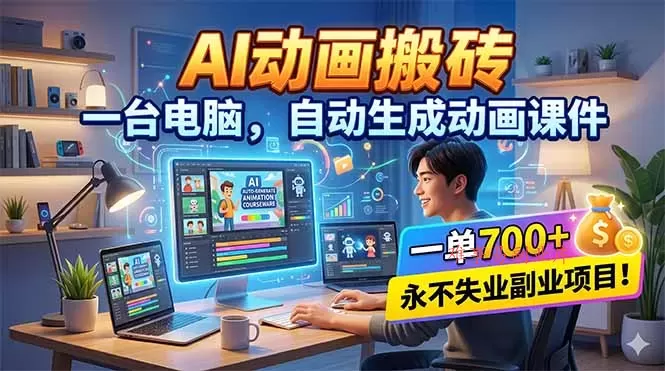 AI动画搬砖，一台电脑，自动生成动画课件，一单800+ 永不失业副业项目！