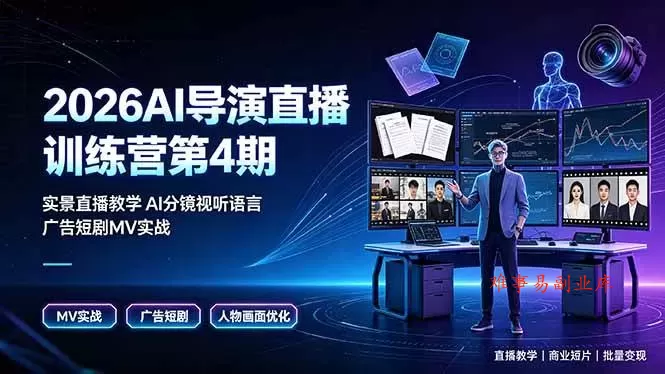 （19216期）2026AI导演直播训练营第4期，实景直播教学AI分镜视听语言，广告短剧MV实战，解决人物画面崩坏痛点-难事易副业库